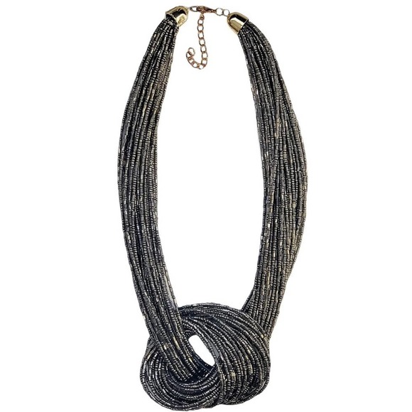 Handmade Shimmering Iridescent Platinum Silver Knotted Multi Strand Necklace - Picture 4 of 6